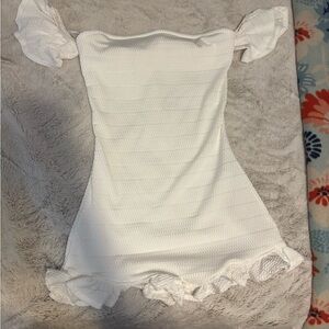 Summer/Beach;Off Shoulder Flounce Sleeve Ruffle Hem Knot Front Romper